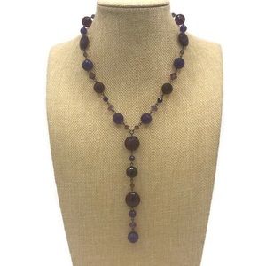Furla Italy Purple Beaded Y Drop Dangle Necklace